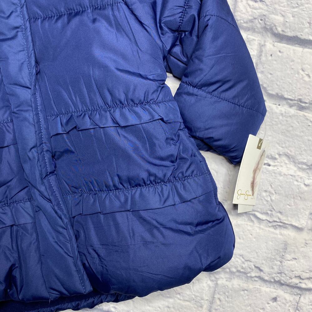 Jessica Simpson Ruffle Puffer Jacket in Navy - Picture 3 of 8